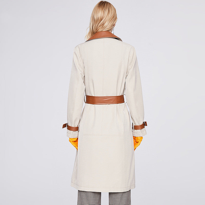 Women's Mid-length High-end Design Contrasting Trench Coat