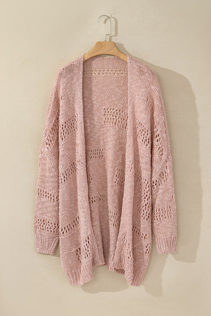 Apricot Casual Hollowed Knit Dolman Sleeve Cardigan