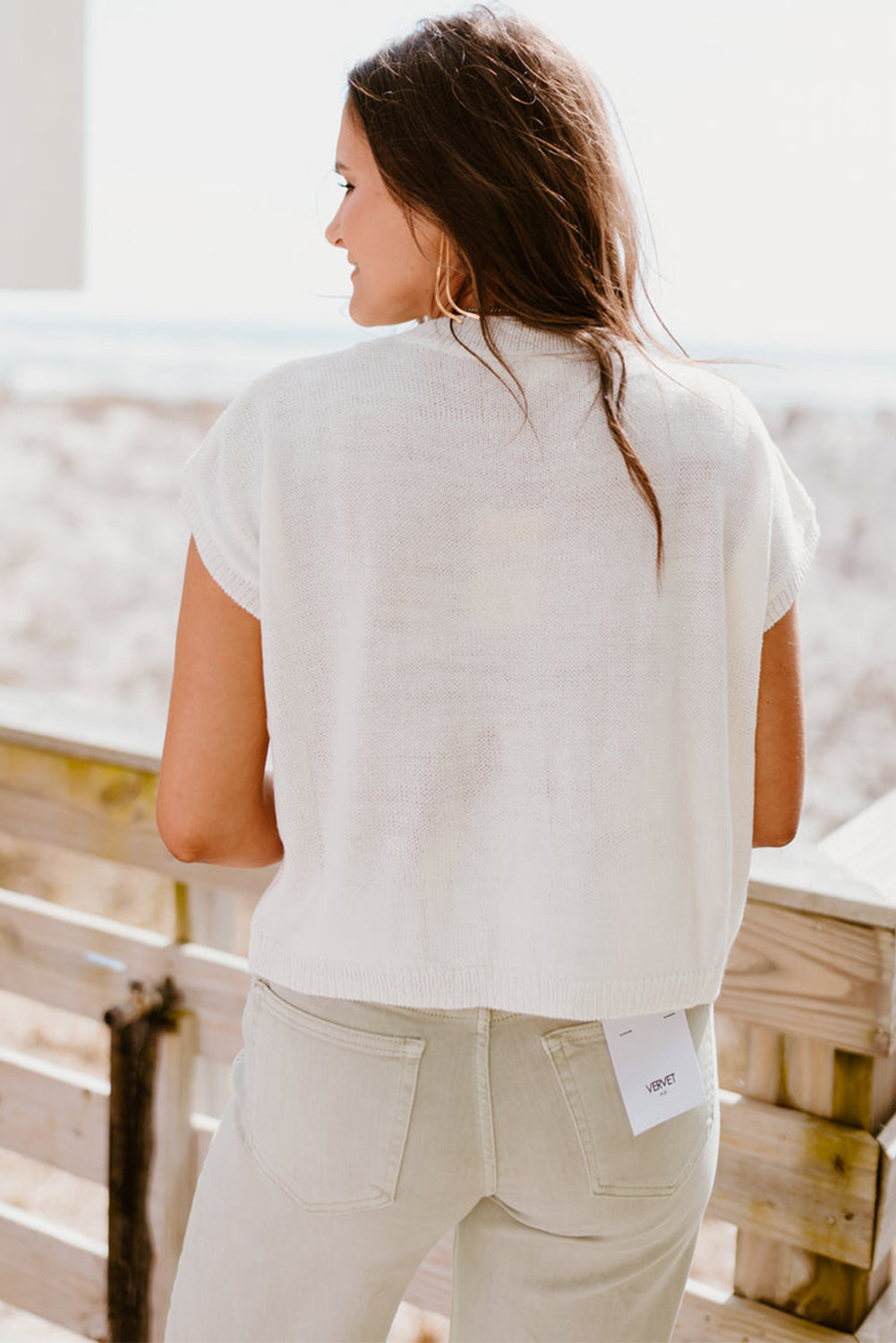 White Flower Short Sleeve Crop Knit Tee