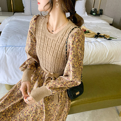 Fashionable All-match Corduroy Floral Dress