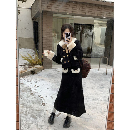 Women's Quilted Thick Woolen Coat Skirt