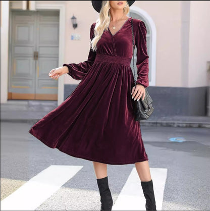 Robe à manches longues de couleur unie pour femme