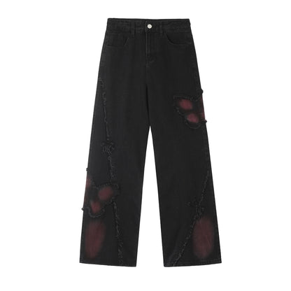 Pantalon en denim délavé papillon mignon et doux