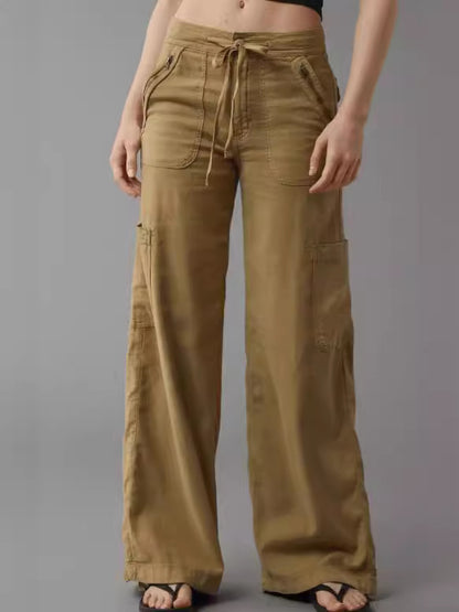 Female Color Elastic-waist Straight-leg Pants