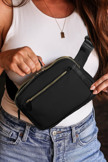 Sac bandoulière minimaliste noir à plusieurs zips