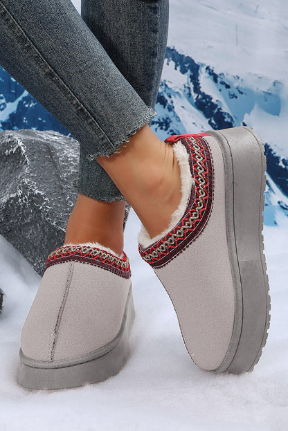 Gray Contrast Print Suede Plush Lined Snow Boots