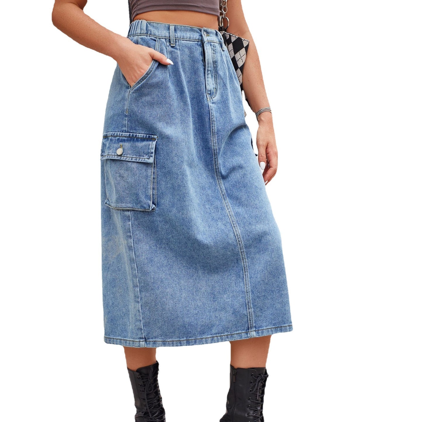 All-matching Work Clothes Washed Denim Skirt