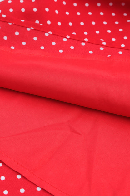 Fiery Red Polka Dot V Neck Ruffle Sleeve Dress