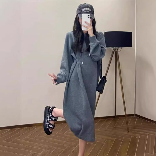 Fashion Loose Cool Hooded Sweater Dress Women