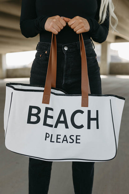 White BEACH S'IL VOUS PLAÎT Imprimer Grand sac fourre-tout en toile