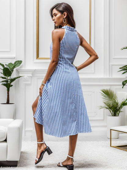 Robe midi rayée sans manches fendue