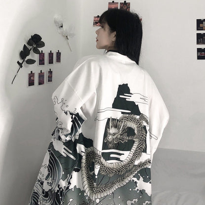 Été femmes Harajuku impression numérique Kimono manteau manteau Cardigan