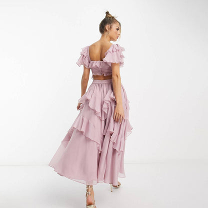 Robe longue à volants, manches courtes, mode, dos nu, col carré, vêtements de fête, été