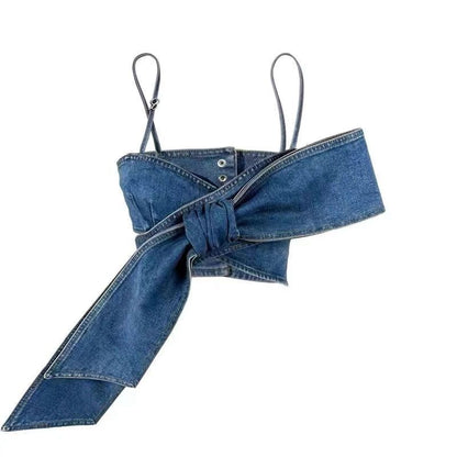 Sexy Sweet Cool Bow Tie Denim Ultra Short Bandeau Sling