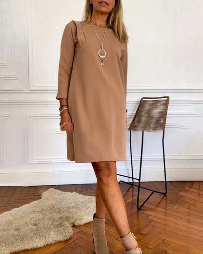 Casual Solid Color Women's Round Neck Plus Size Temperament Dress