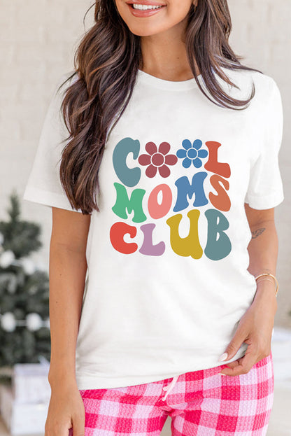 T-shirt blanc à col ras du cou avec motif floral COOL MOMS CLUB