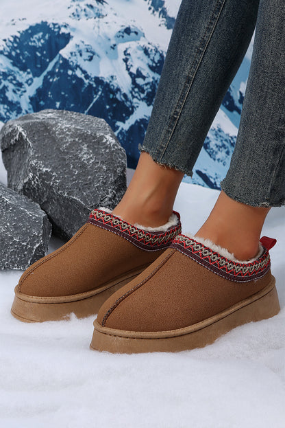 Bottes de neige en daim à imprimé contrasté marron avec doublure en peluche