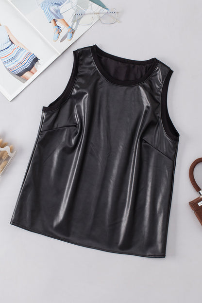 Black Basic Solid Color Round Neck Tank Top