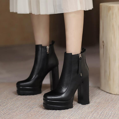 Commuter Round Toe Platform Chunky High Heel Ankle Boots