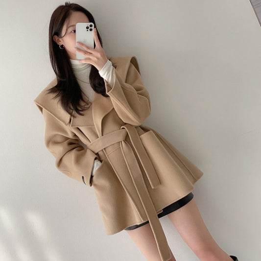 Autumn And Winter Elegant Lapel Lace-up Woolen Coat Woolen Coat Women