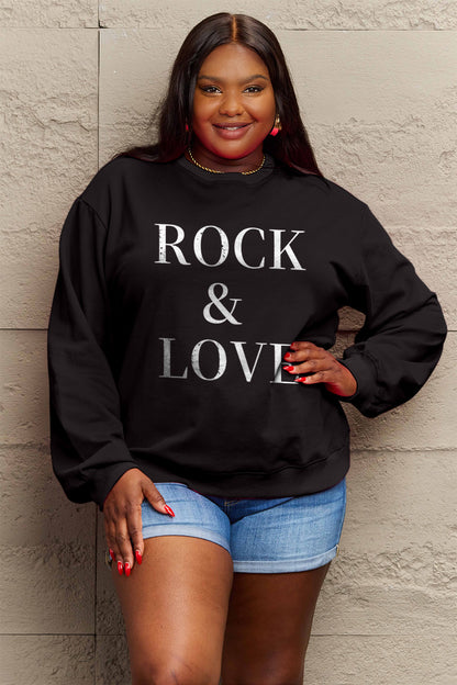 Simply Love Sweat-shirt à col rond ROCK ＆ LOVE en taille réelle