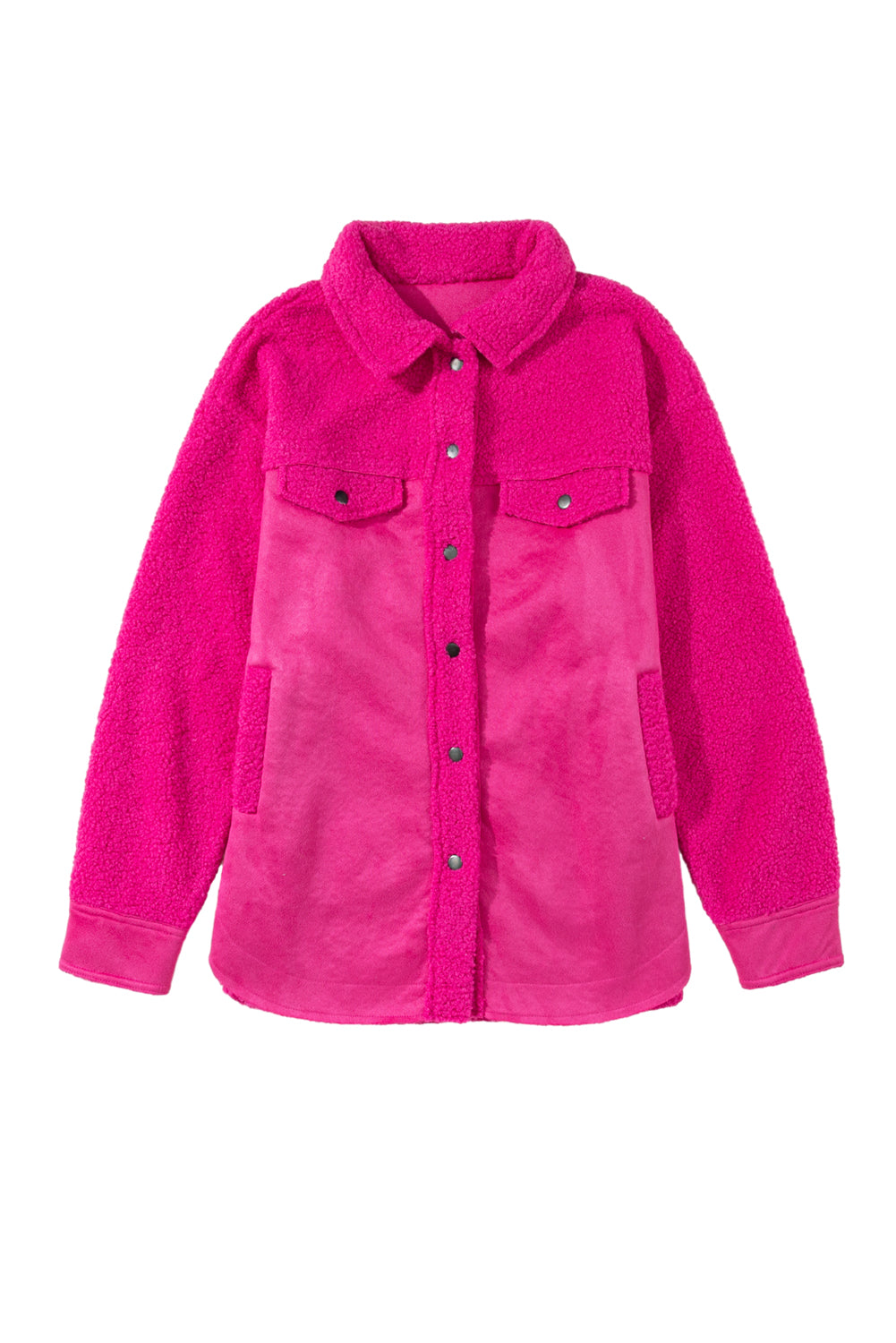 Chaqueta con botones y patchwork de sherpa de ante sintético en rosa brillante