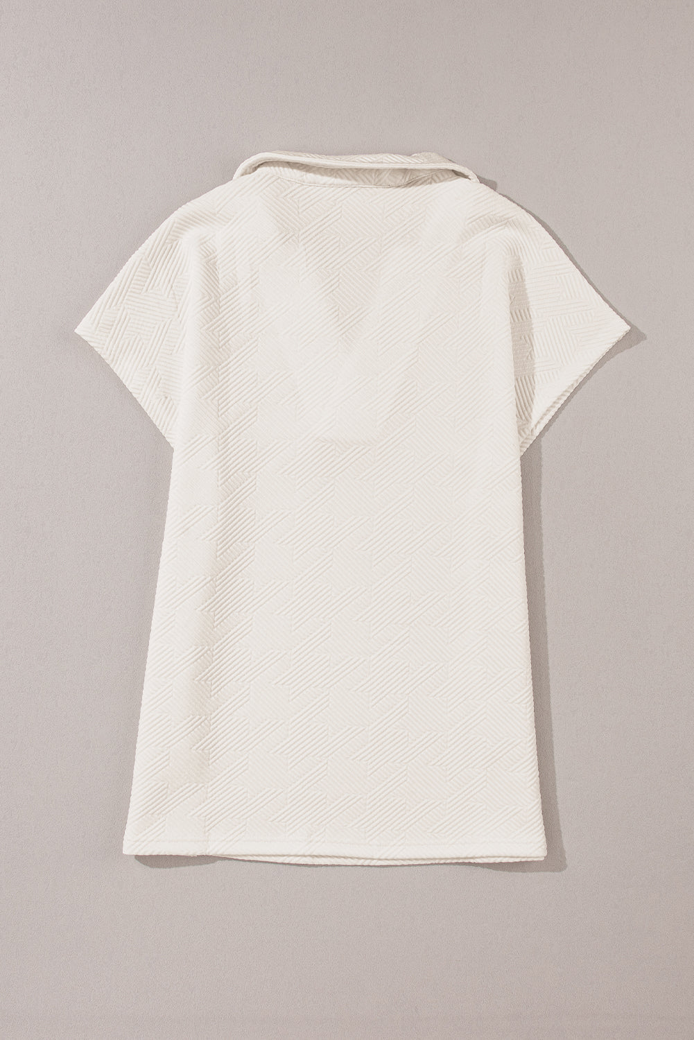 White Textured V Neck Collared Split Hem T Shirt