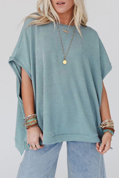 Apricot Ribbed Knit Batwing Sleeve Tunic Oversized T Shirt