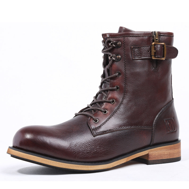 Botas Martin de cuero con punta redonda retro británica para hombre