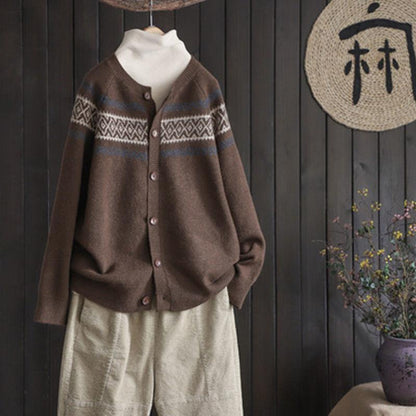 Cardigan tricoté ample pour le printemps et l'automne, pull en brocart