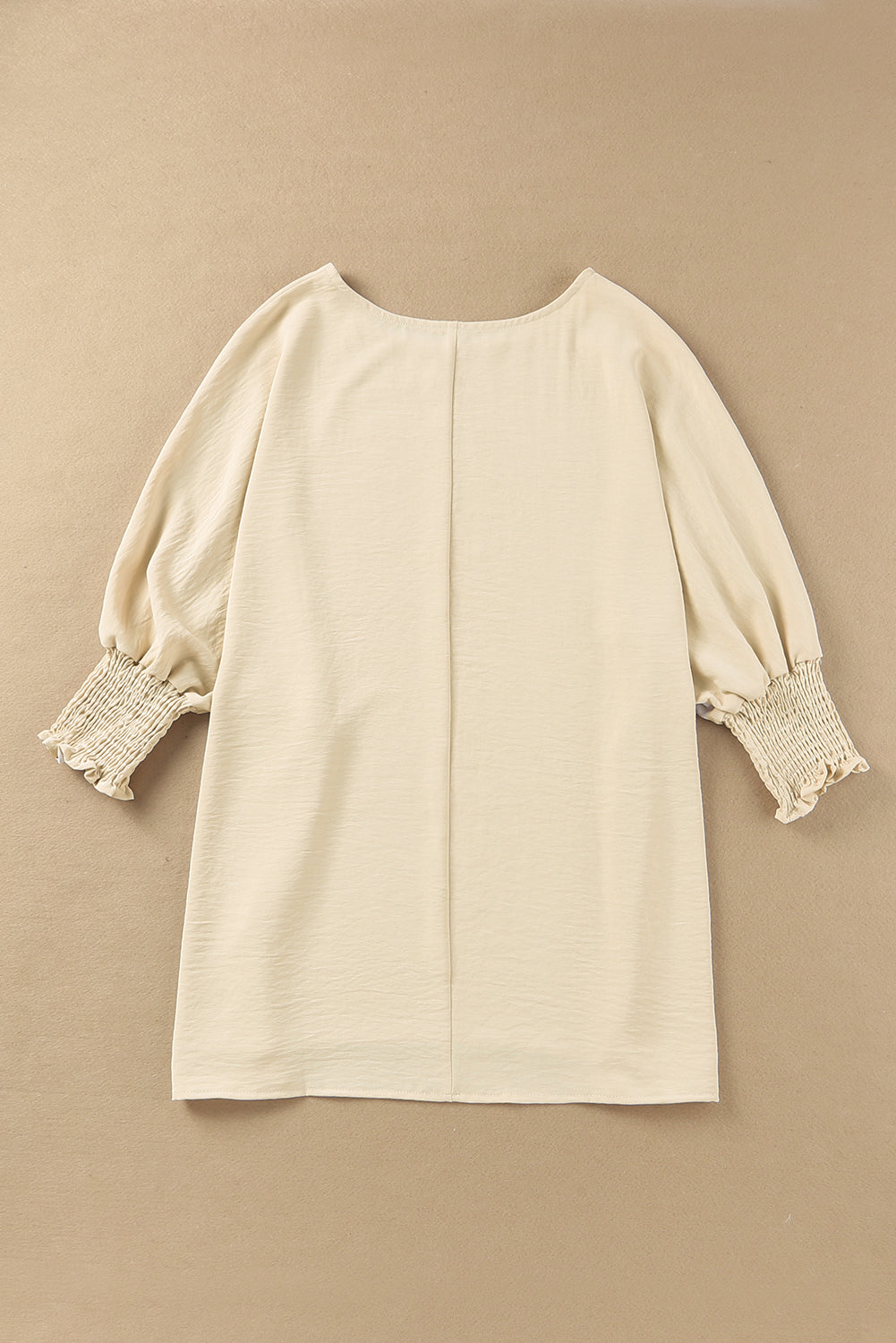 White Plain & Casual Shirred Cuffs Half Sleeve Top