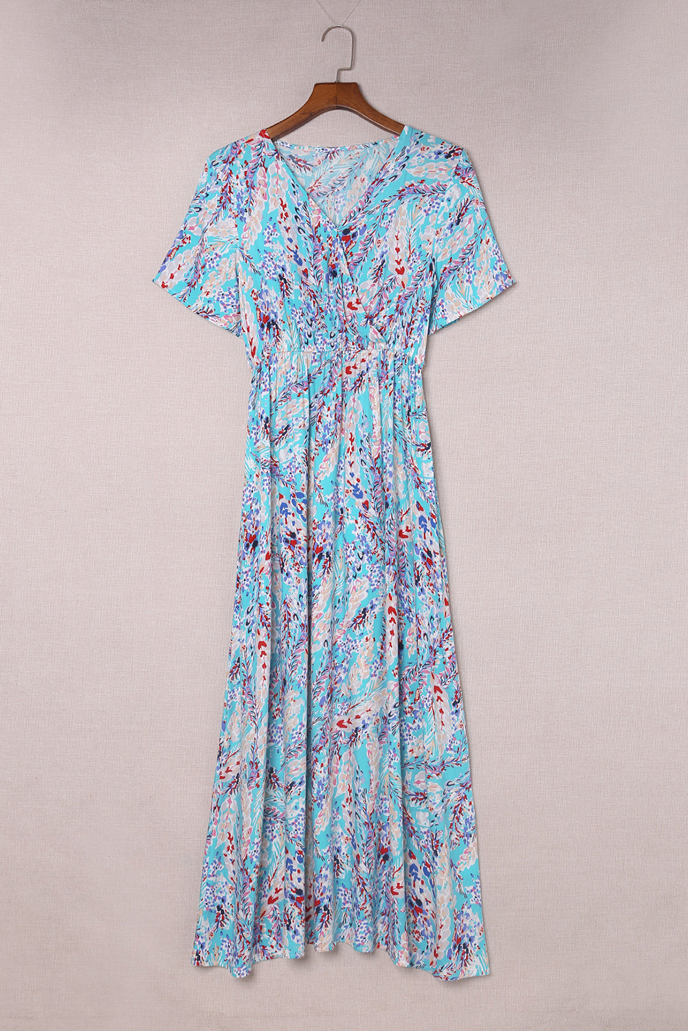 Robe portefeuille longue à manches courtes et col en V, imprimé abstrait Boho Rose, vente en gros