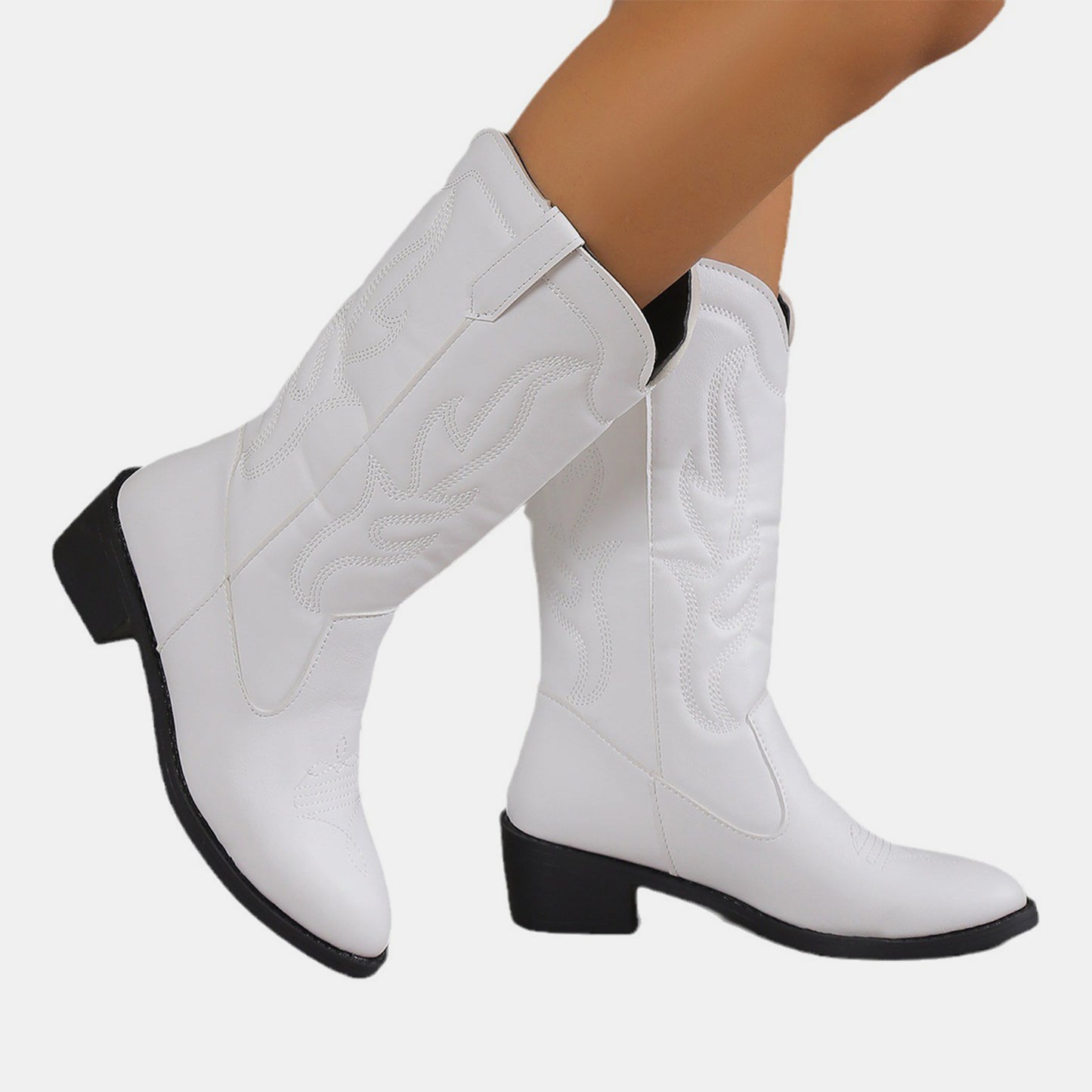 Bottes en cuir PU à bout pointu et talon bloc