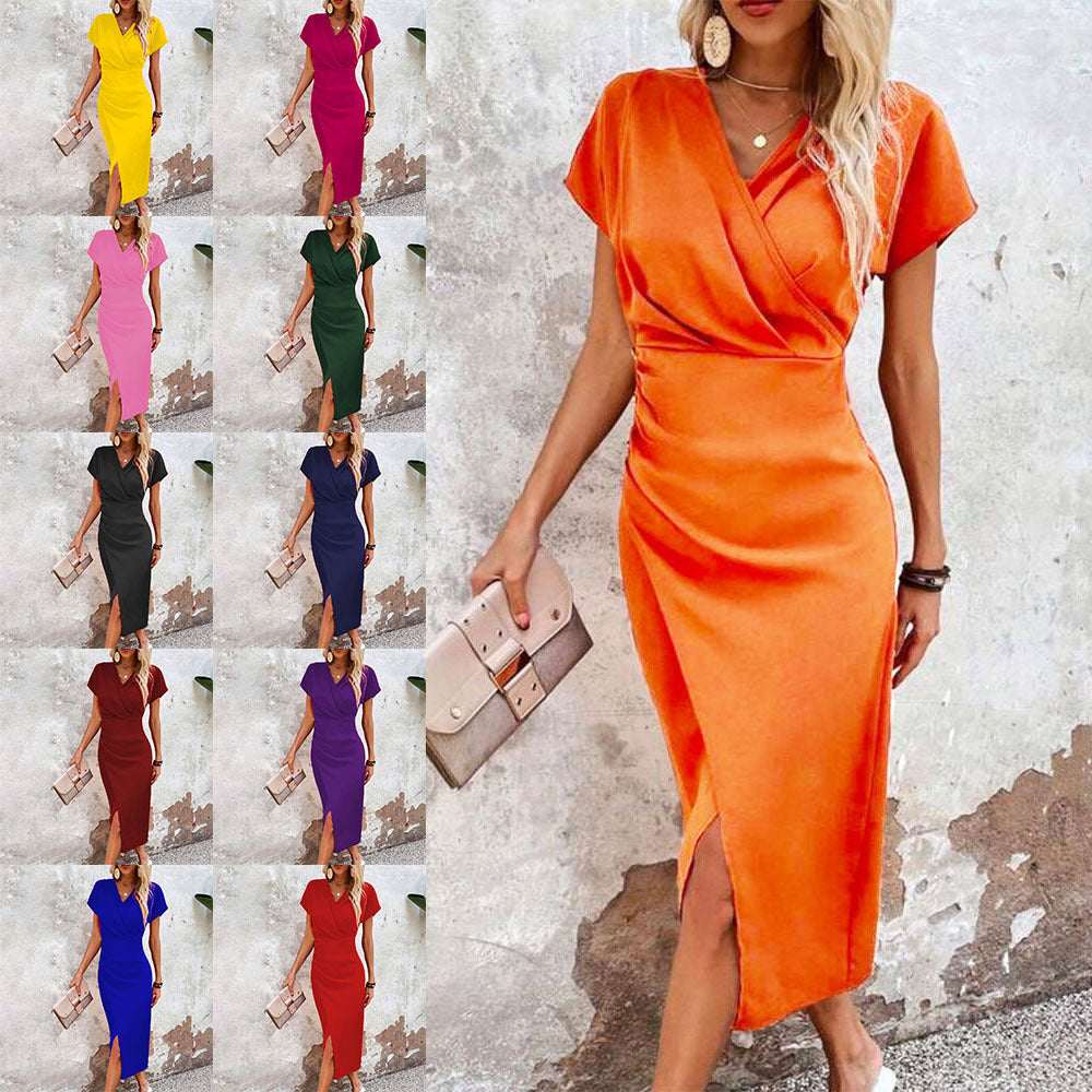 Women's Clothing Casual Waist Tight V-neck Fresh Air Sleeve Dress