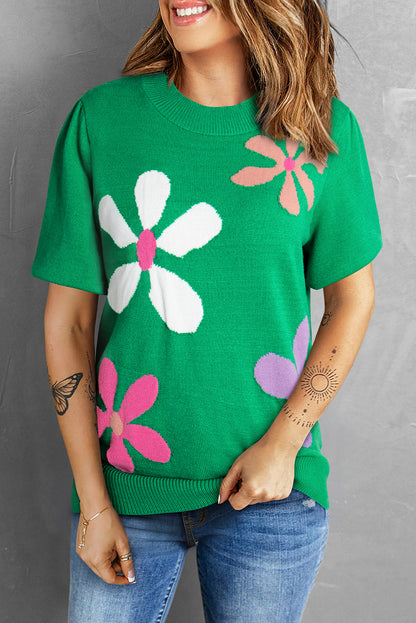 Jersey de manga corta con burbujas florales verde brillante