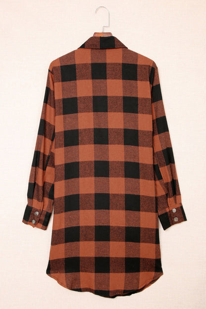 Green Turn-down Collar Plaid Shirt Coat