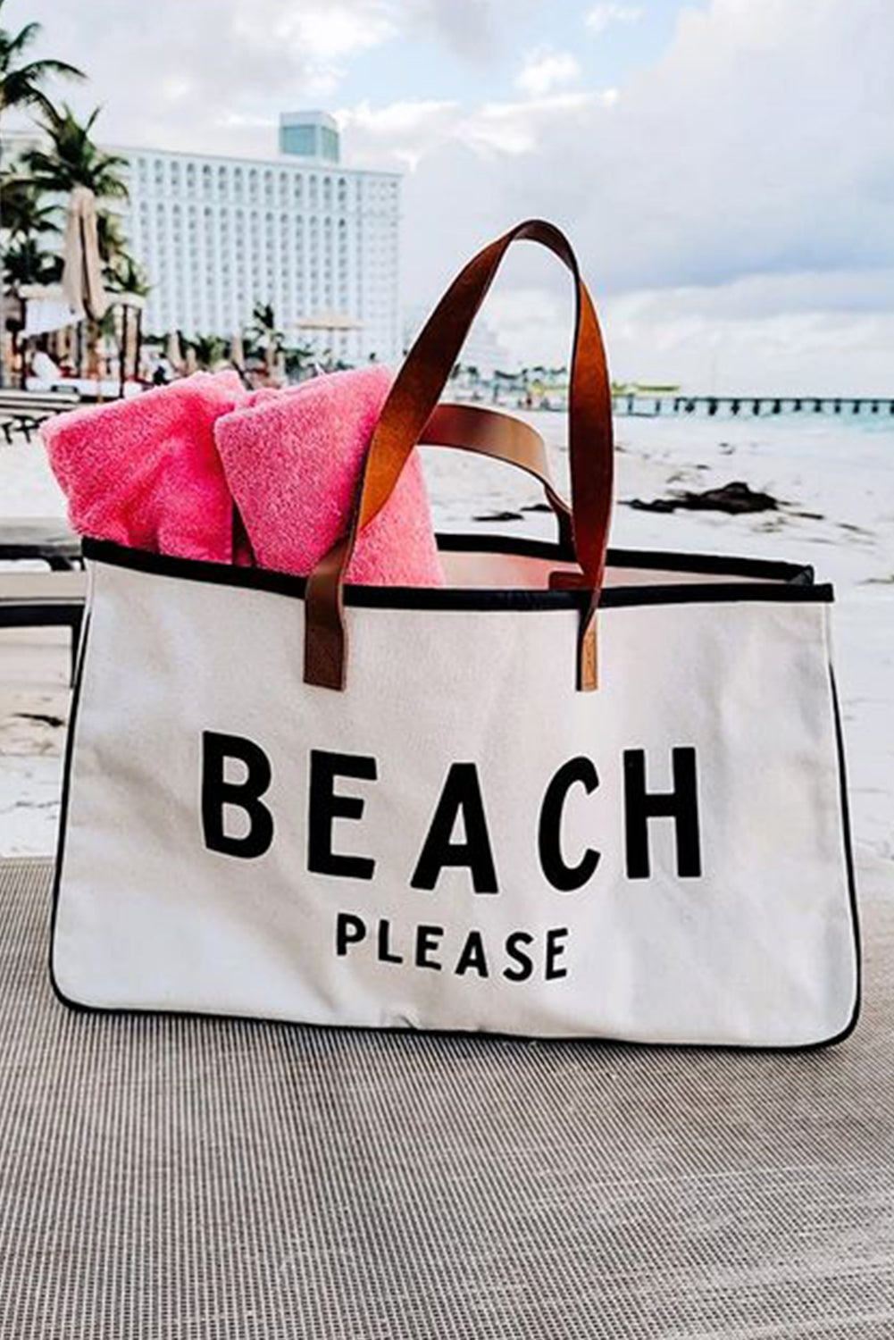 White BEACH S'IL VOUS PLAÎT Imprimer Grand sac fourre-tout en toile