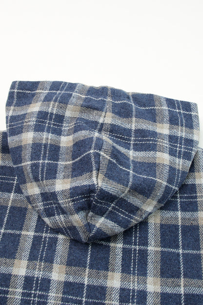 Plaid Pattern Sherpa Lined Hooded Shacket