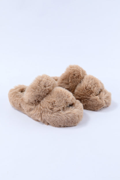 Brown Winter Plush Hollow Out Slippers