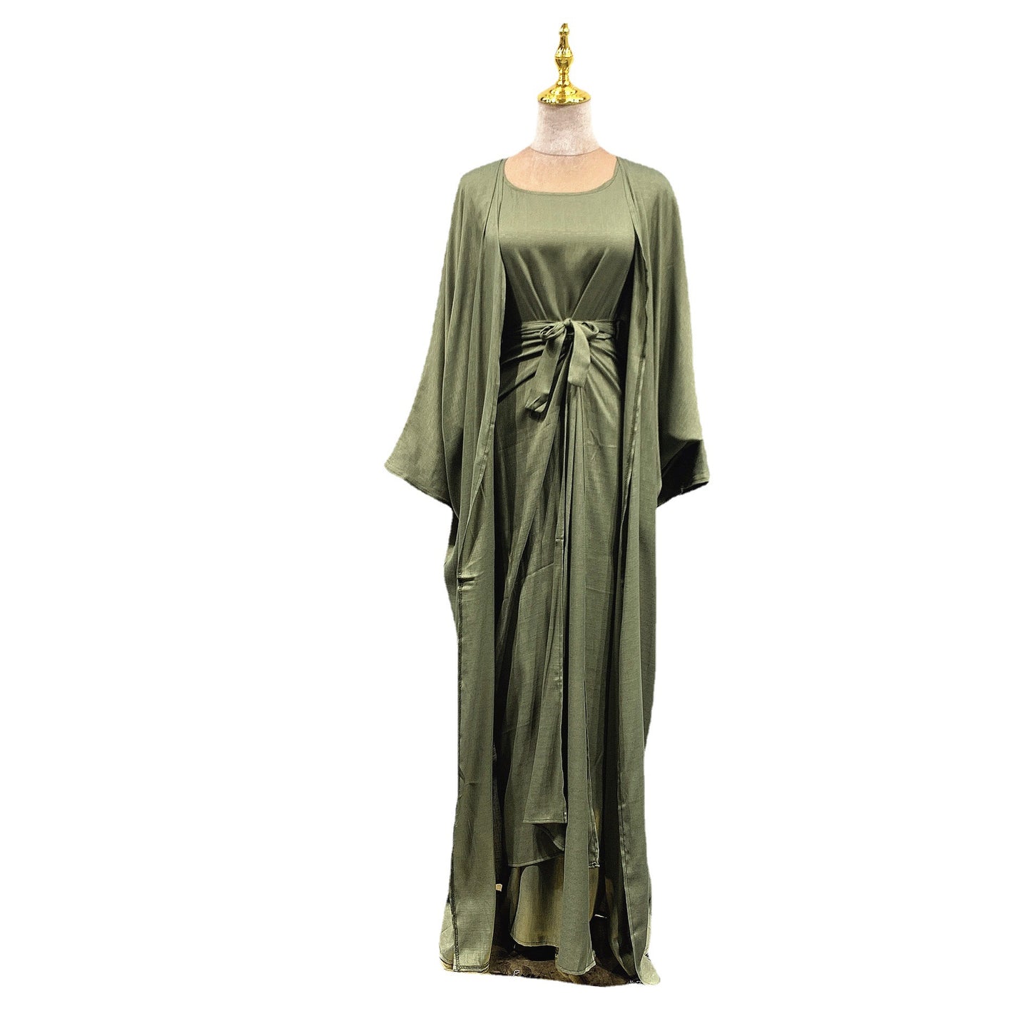 Muslim Women's Wear Gown Cardigan Robe Solid Color Three-piece Set