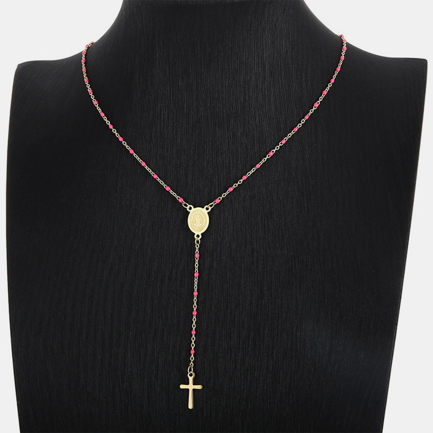 Collier croix perlée en acier inoxydable