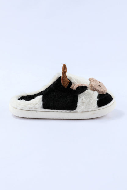 White Cartoon Animal Cow Plush Slippers