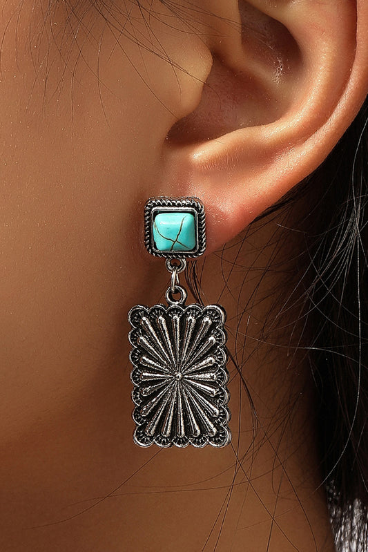 Boucles d'oreilles pendantes turquoise géométriques rétro argentées