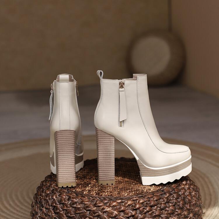 Commuter Round Toe Platform Chunky High Heel Ankle Boots