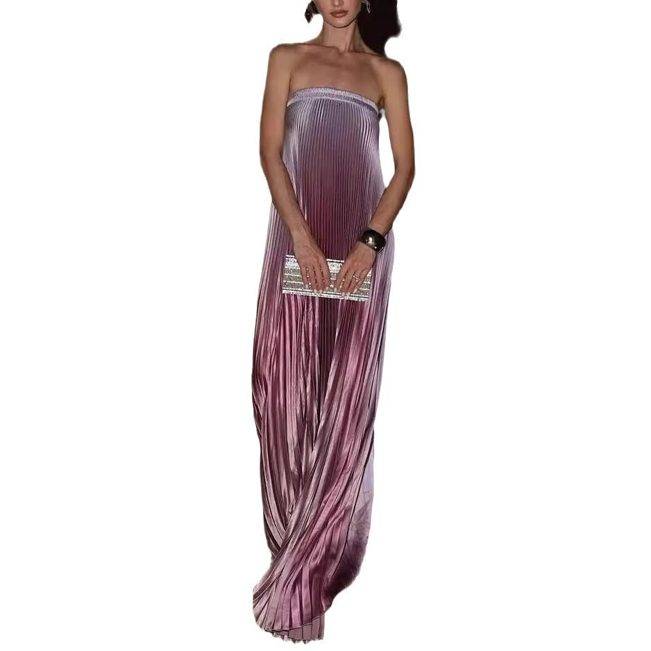 Vestido plisado de sirena con escote en forma de tubo sin mangas a la moda