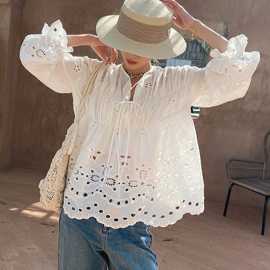 Camisa Francesa Blanca Manga Larga Mujer