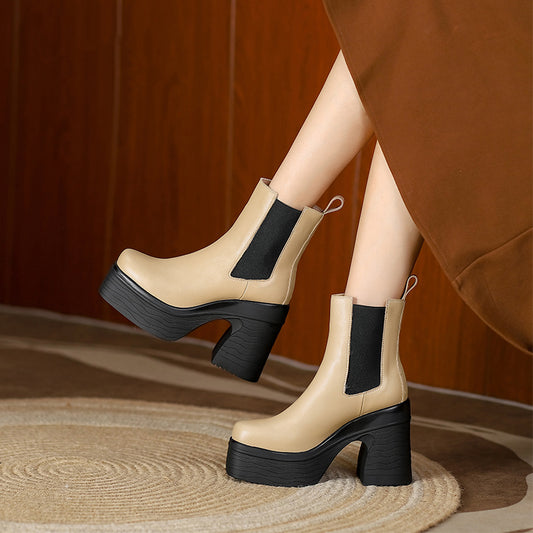 Women's Square Toe Chunky Heel Platform Ankle Boots