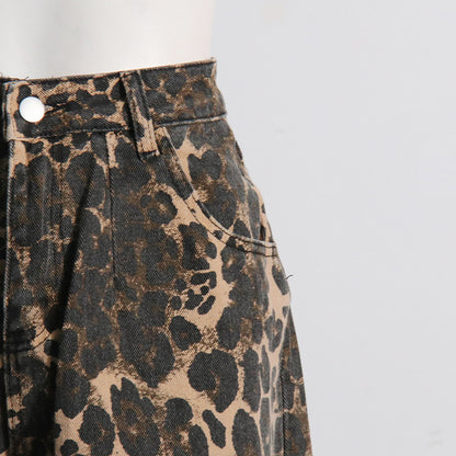 American Vintage Leopard Print Printed High Waist Slimming Straight Pants