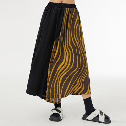 Women's French Retro Color Contrast Patchwork Striped Wide-leg Pants