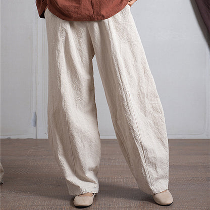 Women's Simple Casual Cotton Linen Harem Wide-leg Trousers Elastic Waist Pants